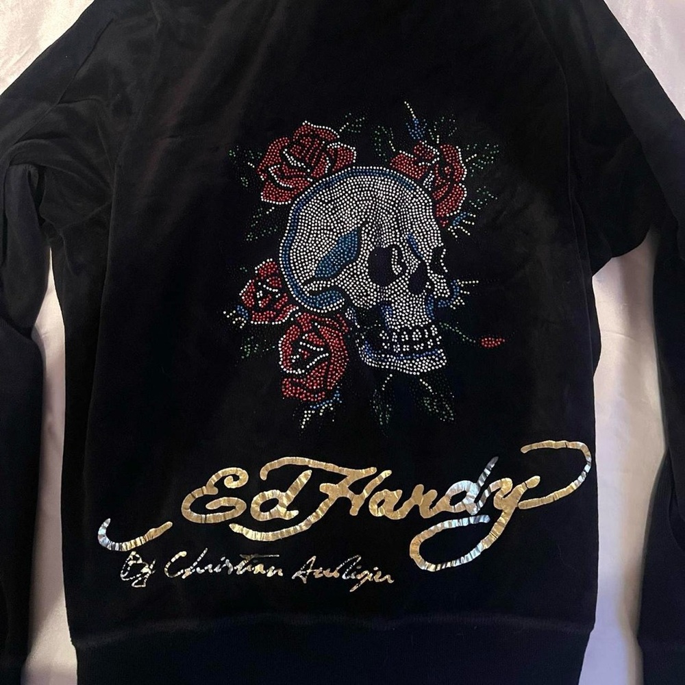 Ed Hardy Black Velvet Jacket with Skull and Roses